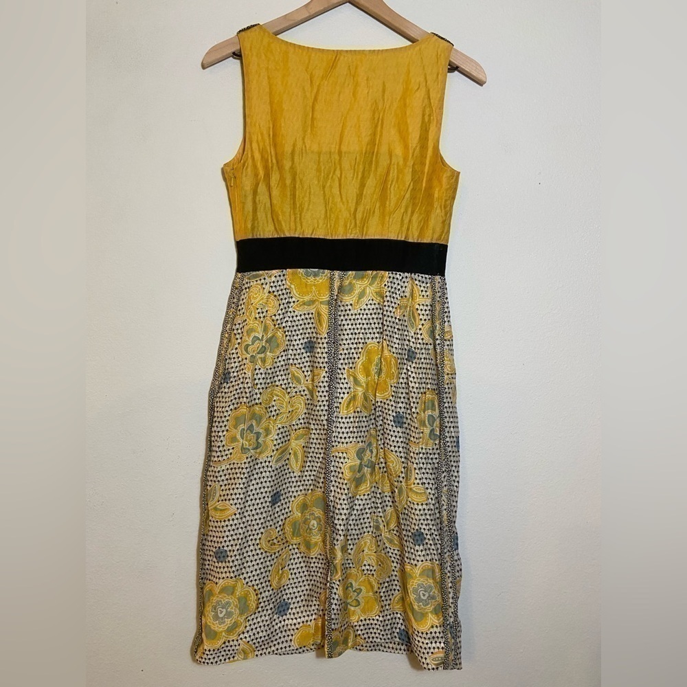 EDME & esyllte Anthropology dress Gold Black Floral Sheath Size 4 Sleeveless - Picture 4 of 7